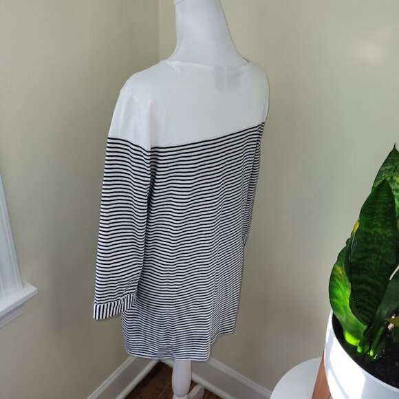 Chico’s Nautical Mariner Striped Top Blue & White Lace Neck Tee Women's Size L - Picture 4 of 13